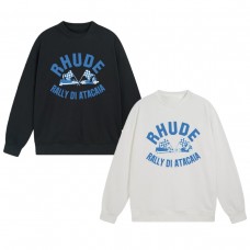 RHUDE Fall/Winter Men's Hoodie Rally Print Fleece-Lined Hoodie | Racing Flag Retro Streetwear Warm Sweatshirt 