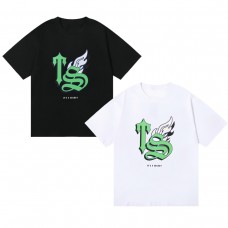TRAPSTAR Summer New Arrival Men's Short-Sleeve T-Shirt 3D Letter Print Short-Sleeve T-Shirt Black Base with Neon Green Pattern High-Street Cool Style