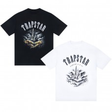 TRAPSTAR New Men's T-Shirt Double-Handed Architecture Print Short-Sleeve T-Shirt Black/White Two-Tone Oversized Fit Dark Street Style