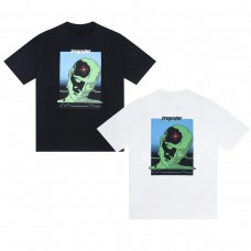 TRAPSTAR New Men's T-Shirt Fluorescent Portrait Print Short-Sleeve T-Shirt Black Base with Green-Toned Pattern Cyberpunk Dark Style