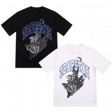 TRAPSTAR New Men's T-Shirt Black Panther Print Short-Sleeve T-Shirt Black Base with Blue-Edged Letters Street Hardcore Style Couple Set