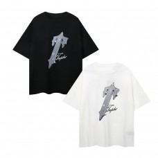 TRAPSTAR Niche Men's Versatile T-Shirt Metal-Finish Logo Print Short-Sleeve T-Shirt Black Base with Silver Label High-Street Luxury Style