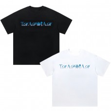 TRAPSTAR Gradient Letter Print Short-Sleeve Men's T-Shirt White Base with Blue-Toned Font Fresh High-Street Style