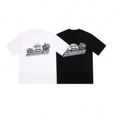 TRAPSTAR London Shooters Printed Short-Sleeved T-Shirt Black and White Two-Tone Streetwear Brand American Retro Sports Style Oversized Men's T-Shirt