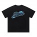 TRAPSTAR Summer Men's T-Shirt Icy Blue Foil-Printed Short-Sleeved Top Black Base with Trendy Glossy Finish Streetwear-Inspired Relaxed Fit T-Shirt