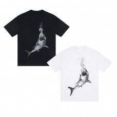TRAPSTAR Dark Shark Bite T-Shirt Print Men's Short Sleeve Black and White High-Street Fashion Brand Design Distinctive Street Style Oversized T-Shirt