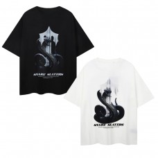 TRAPSTAR Dark Serpent Totem Print Men's Short-Sleeved T-Shirt Black Base ‘SNAKE SLAYERS’ Streetwear Design Cool and Stylish Oversized Streetwear T-Shirt