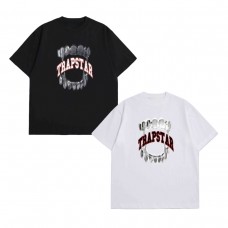 TRAPSTAR Summer New Arrival Men's T-Shirt Metal Fang Print Short Sleeve Black Base with Red Label Trendy and Cool Design Street Style Loose Fit T-Shirt