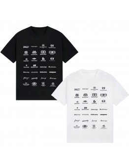 BALENClAGA  Men's T-Shirt Classic Logo Print Relaxed Crew Neck Comfortable and Versatile 