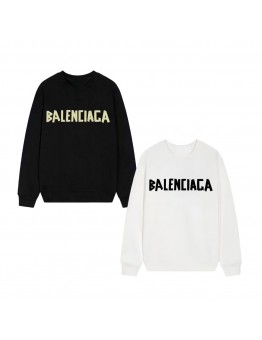 BALENClAGA Fall Crewneck Sweatshirt with Minimalist Letter Print, Fleece-Lined for Warmth, Versatile Casual Style