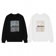 BALENClAGA Distressed Check Print Crewneck Sweatshirt Black Oversized Fit High-Street Vintage Style Unisex