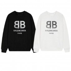 BALENClAGA  Double B Cracked Logo Black Hoodie Distressed Vintage Style High-Street Fashion Brand Autumn/Winter Fleece-Lined Unisex