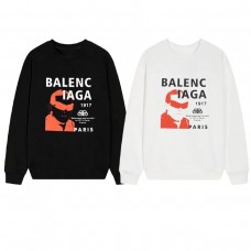 BALENClAGA  Commemorative Portrait Print Fleece-Lined Hoodie Black and Orange Colour-Blocking Vintage High-Street Style Unisex Design