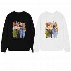 BALENClAGA  Autumn/Winter Fleece-Lined Hoodie Crowd-Printed Oversized Hoodie Cream-White Textured Fabric Effortlessly Comfortable and Non-Restrictive