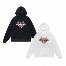 BALENClAGA  Autumn/Winter Women's Hooded Sweatshirt Colourful Heart Print Hoodie Black Base with Trendy Contrast Colour Design Relaxed, Slouchy-Fit Top