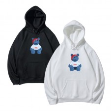 Supreme Casual Fashion Hoodie Kangaroo Pocket Design Blue Bear Print Relaxed Fit