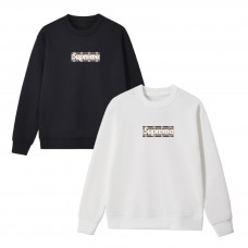Supreme Grid-Patterned Logo Crewneck Sweatshirts (Black & White) – Intricate Checkered Print Detail